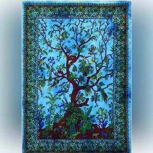 Indian Wall Tapestry Poster Hanging Blue Tree of Life Decor Cotton twin size